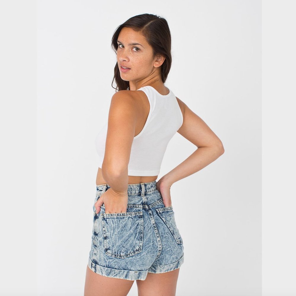 American Apparel Acid Wash High-Waist Jean Cuff Short